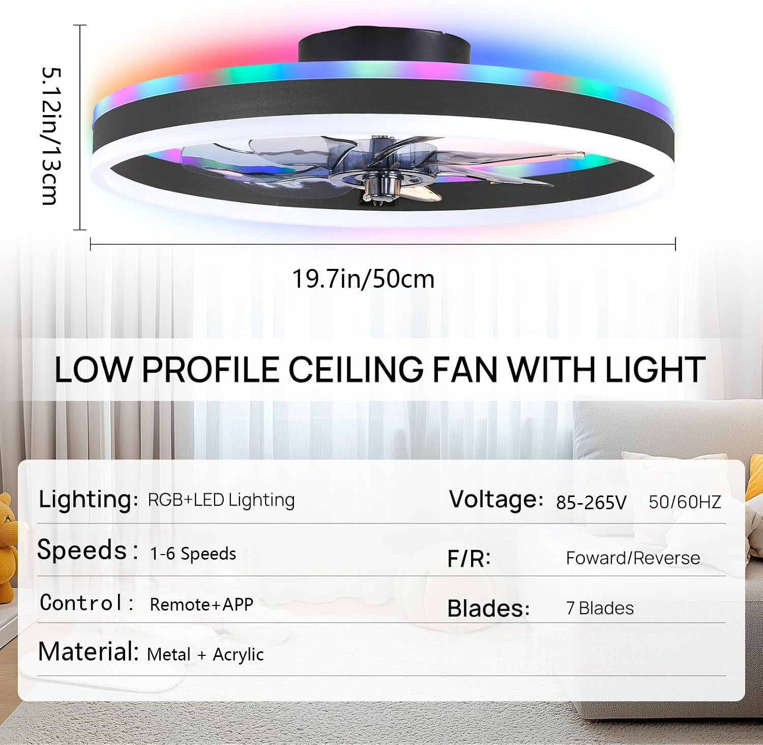 Smart Home Ventilation System - RGB 스마트 천장 선풍기 조명 6단계