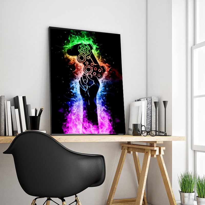 그래피티 다채로운 게임 컨트롤러와 헤드폰 캔버스 그림  - Smart Home Poster 리뷰 및 가격