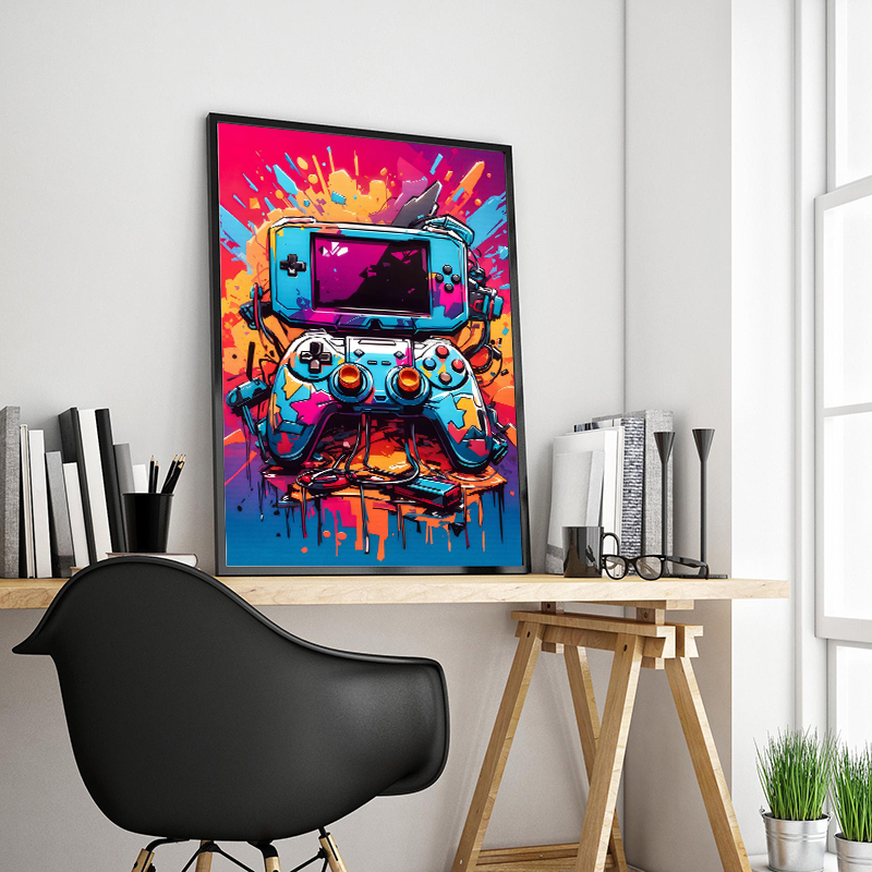 그래피티 다채로운 게임 컨트롤러와 헤드폰 캔버스 그림  - Smart Home Poster 리뷰 및 가격